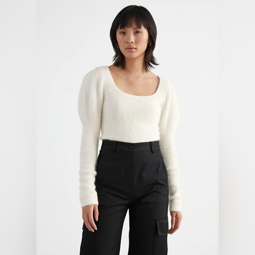 & OTHER STORIES Fitted Alpaca Blend Puff Sleeve Top Size M